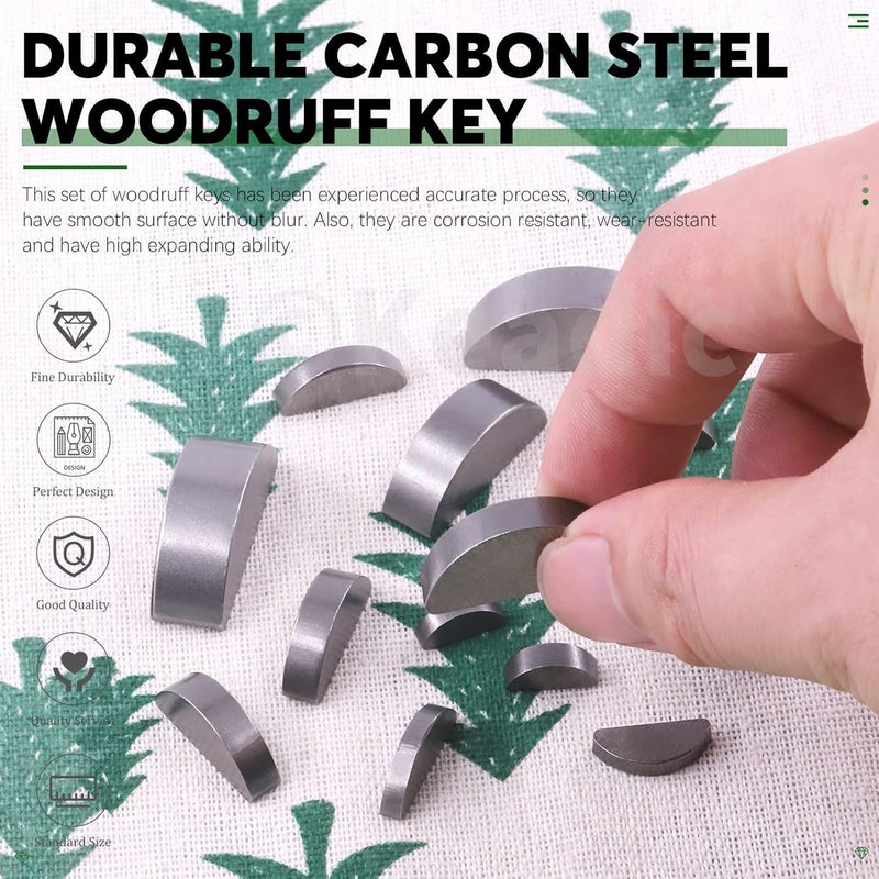 Keadic 150Pcs 15 Metric Sizes Woodruff Key Assortment Set, Carbon Steel Half Moon Gear Shaft Drive Semicircle Bond Key Pulley Crank Hardware Accessories for Mechanical Industry Fasteners - Image 3